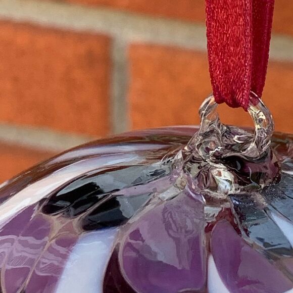 Handmade Artisan Glass Ornament - Purple and White - Picture 4 of 14